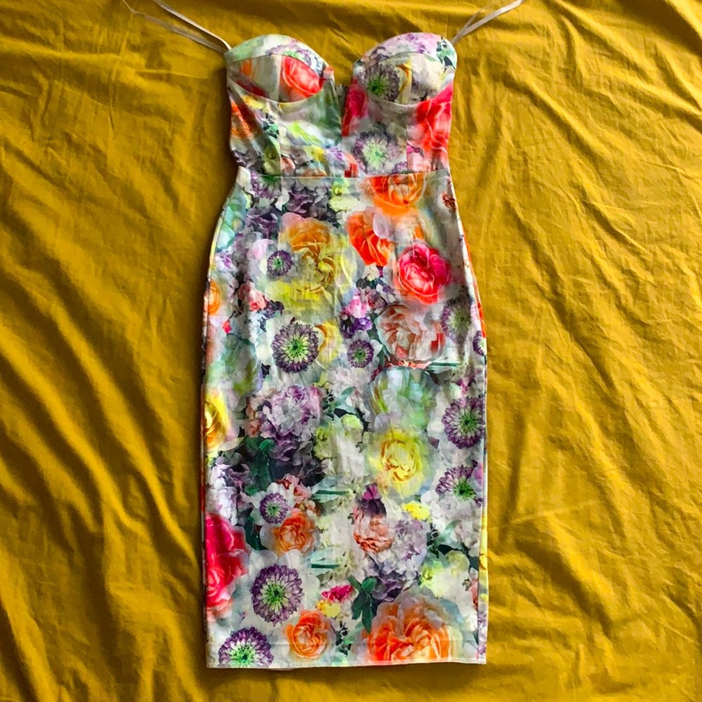 Floral Strapless Bustier MIDI Dress